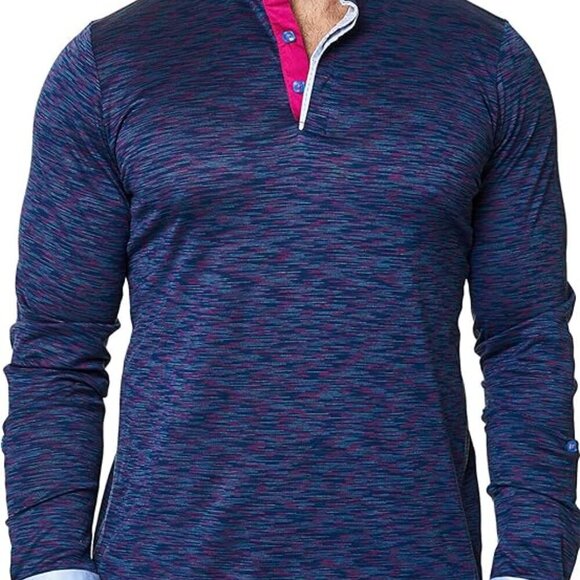 Masood Long Sleeve Polo Shirt - Navy and Magenta 5/XL - Picture 1 of 8